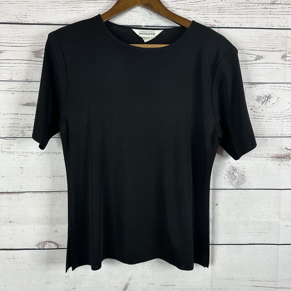 Exclusively Misook Shirt Womens Small Black Slinky Career Office Chruch Modest